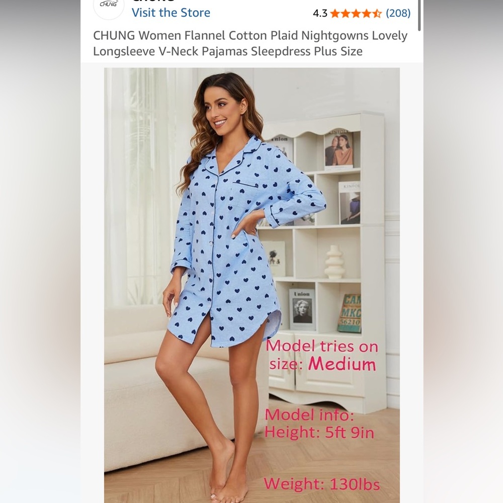 Blue Heart Print Flannel Nightshirt from Amazon (m)